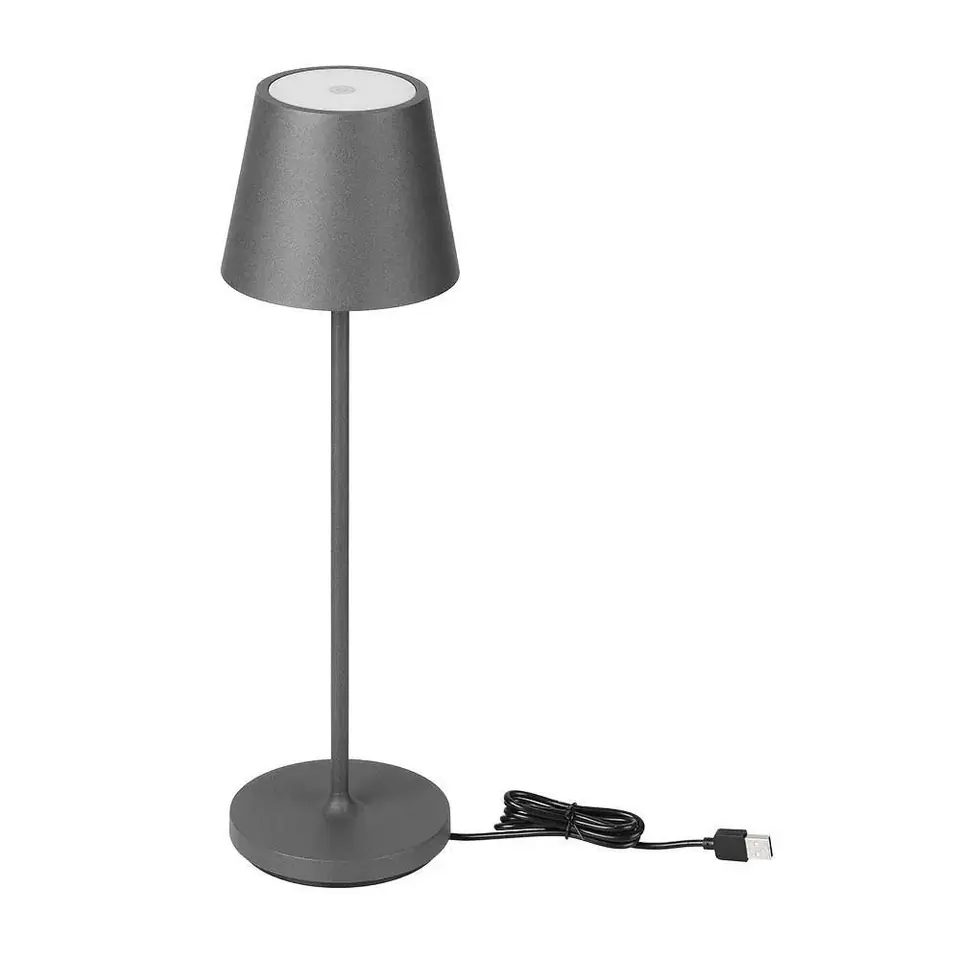 ⁨Lampka Biurkowa Nocna V-TAC 2W LED Ładowanie Ściemnianie IP54 Szara VT-7522 3000K 200lm⁩ w sklepie Wasserman.eu