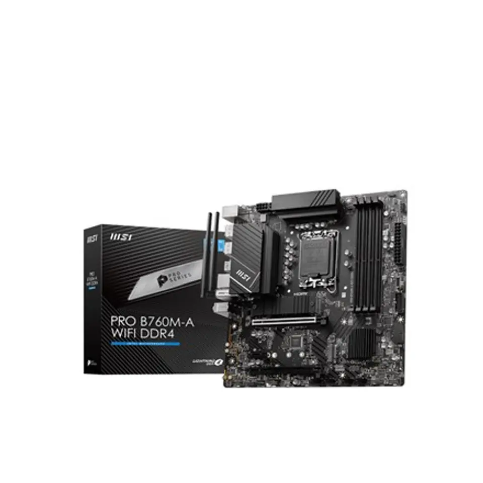 ⁨MSI PRO B760M-A WIFI Processor family Intel Processor socket  LGA 1700 Memory slots 4 Supported hard disk drive interfaces SATA, M.2 Number of SATA connectors 4 Chipset Intel B760 mATX⁩ at Wasserman.eu