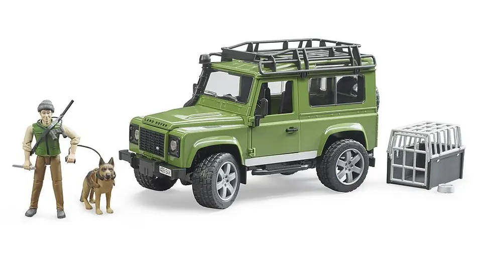 ⁨Land Rover Defender z figurką leśnika i z psem⁩ w sklepie Wasserman.eu