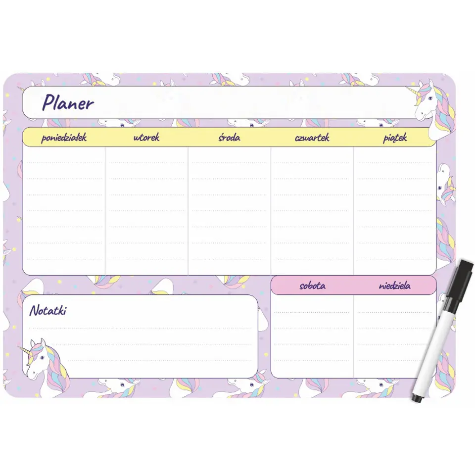 ⁨Planer magnetyczny na lodówkę Plan lekcji 35x25cm tygodniowy + marker PM-02-05 BIURFOL⁩ w sklepie Wasserman.eu