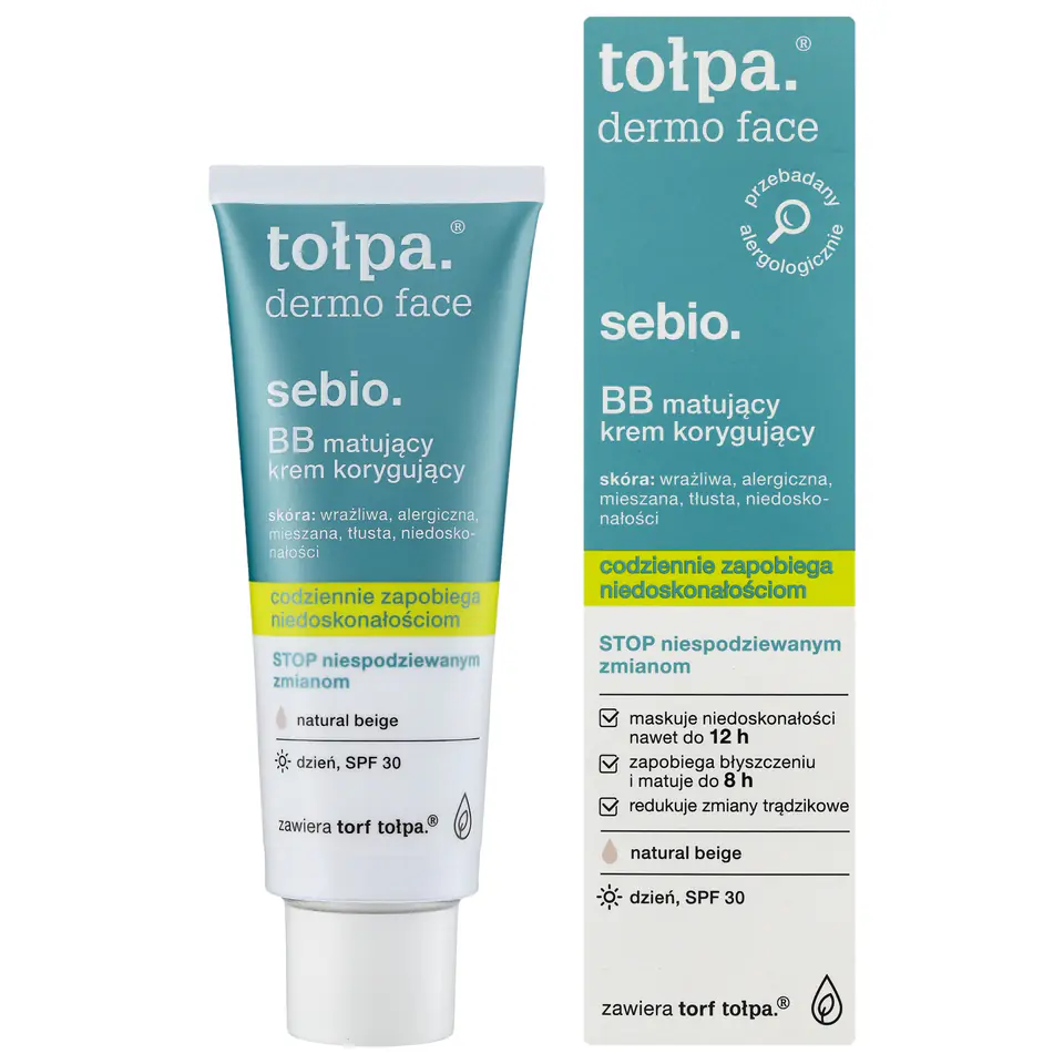 ⁨TOŁPA Dermo Face Sebio Matujący Krem korygujący BB na dzień SPF30 - natural beige 40 ml⁩ w sklepie Wasserman.eu