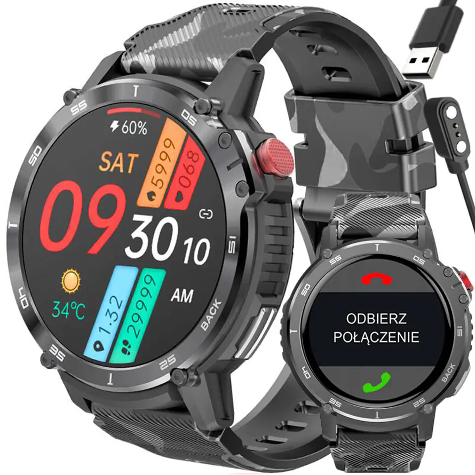 ⁨SMARTWATCH MĘSKI Rubicon RNCF08 - WYKONYWANIE POŁĄCZEŃ - BLUETOOTH CALL - ODTWARZACZ MP3 4GB (sr053a)⁩ w sklepie Wasserman.eu