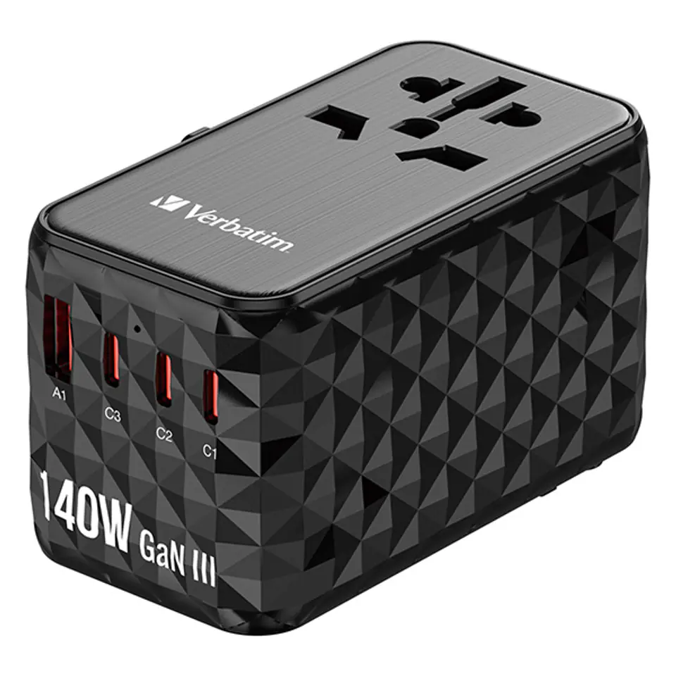 Uniwersalny adapter podróżny Verbatim, 2x USB-C PD i QC 4+, 1x USB-C PD 3.0, 1x USB-A QC, czarny, 140 W w sklepie Wasserman.eu