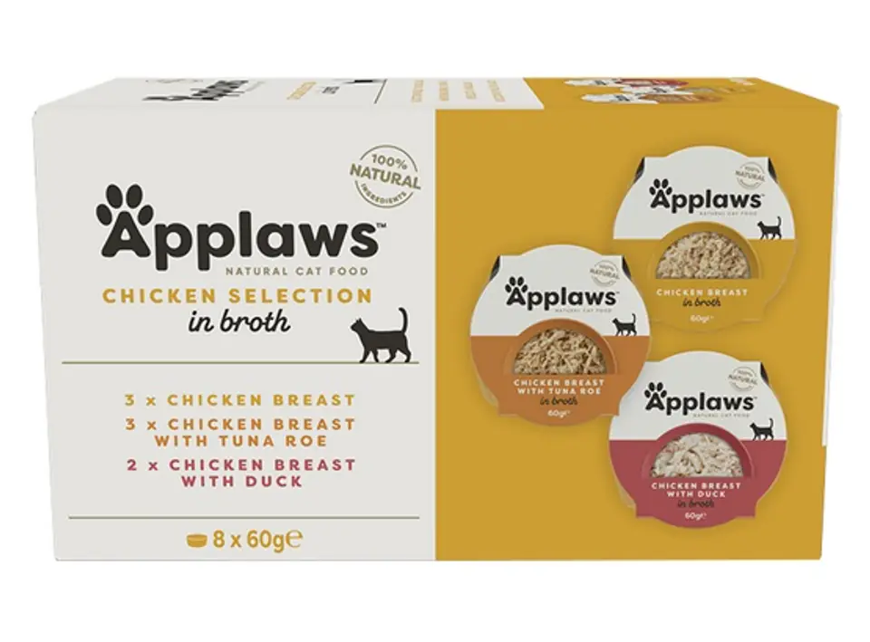 ⁨Applaws miseczki dla kota Chicken Selection Multi Pack 8x60g⁩ w sklepie Wasserman.eu