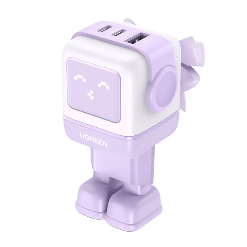 ⁨Ładowarka sieciowa Ugreen Nexode RG (Robot GaN), 2x USB-C + USB, 65W (fioletowa)⁩ w sklepie Wasserman.eu