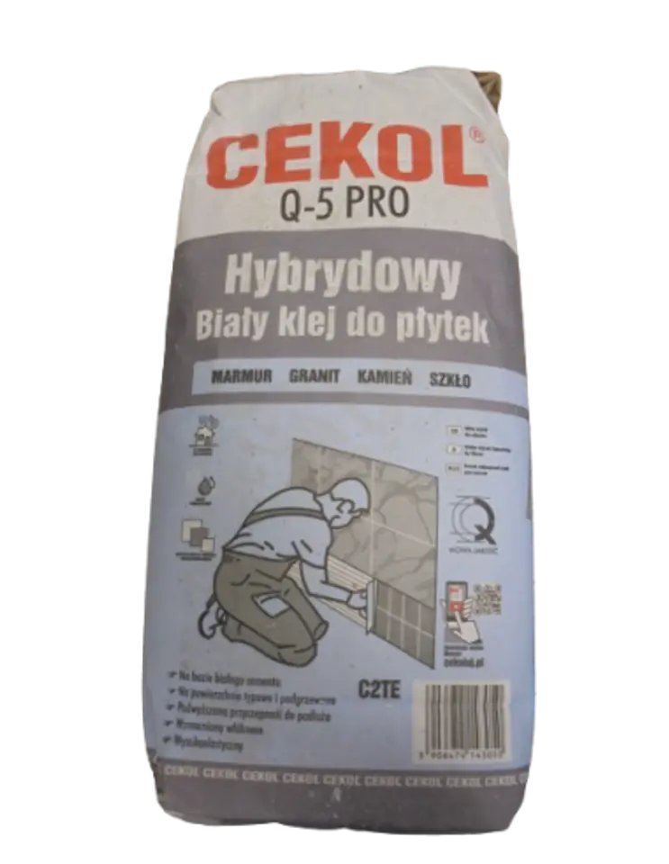 ⁨Klej HYBRYDOWY BIAŁY DO PŁYTEK CEKOL Q-5 PRO MARMUR KAMIEŃ GRANIT SZKŁO 5KG⁩ w sklepie Wasserman.eu