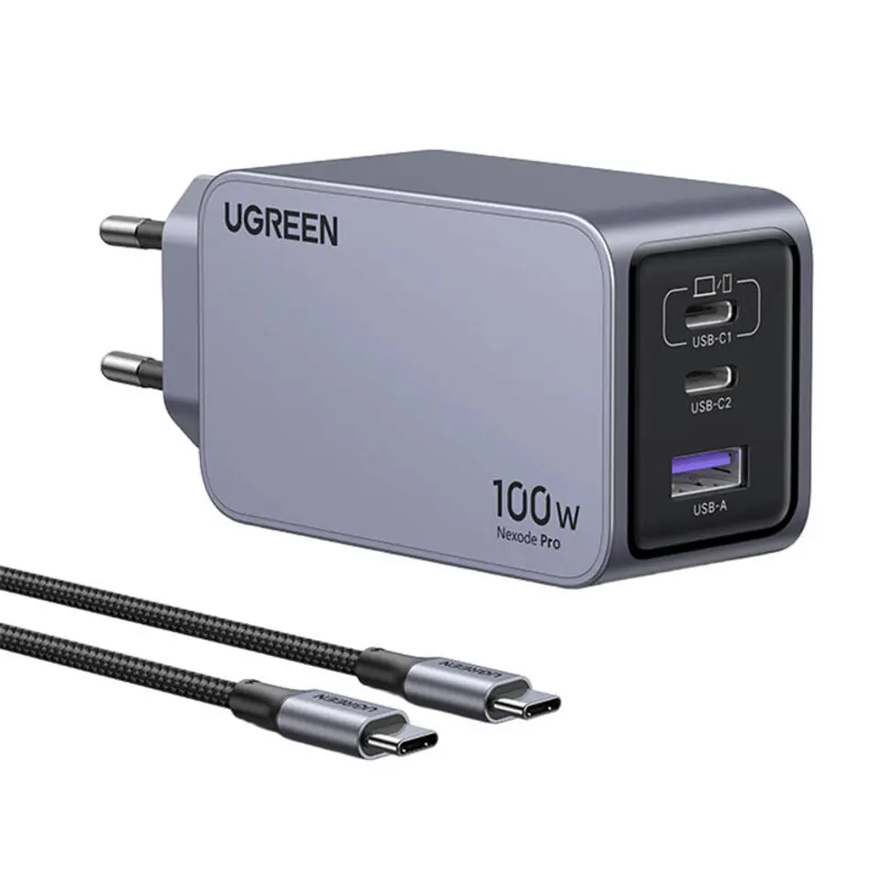 ⁨Ładowarka sieciowa Ugreen Nexode Pro 100W, GaN, USB + 2x USB-C (szara)⁩ w sklepie Wasserman.eu