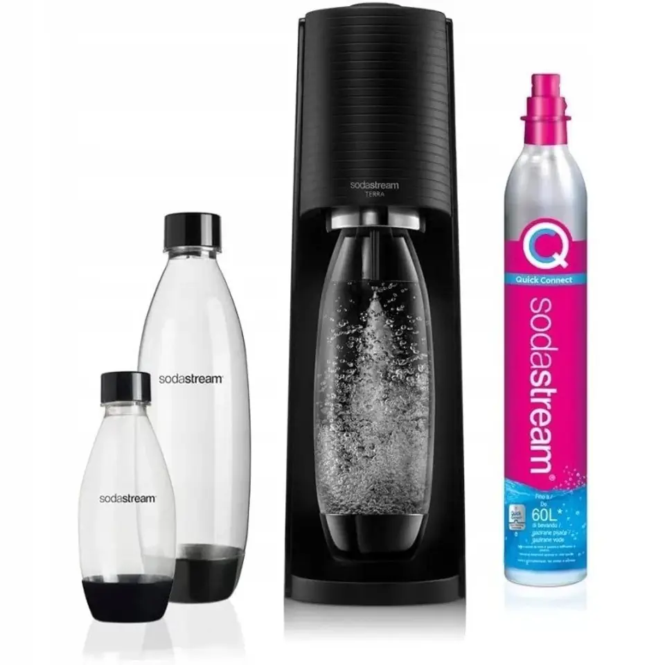 ⁨SodaStream Soda Maker Terra Megapack QC czarny 3 butelki (2270214)⁩ w sklepie Wasserman.eu