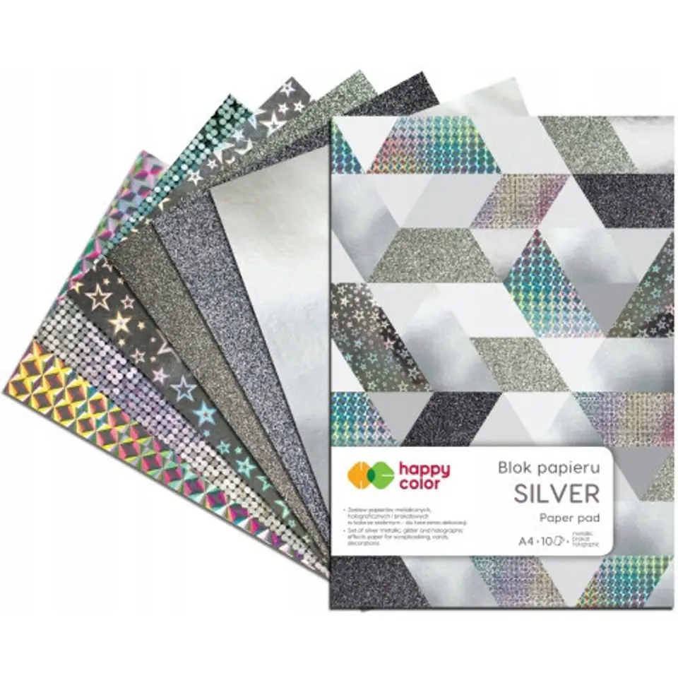 ⁨Blok SILVER, A4, 150-230g, 10 ark, HAPPY COLOR HA 3820 2030-MS⁩ w sklepie Wasserman.eu