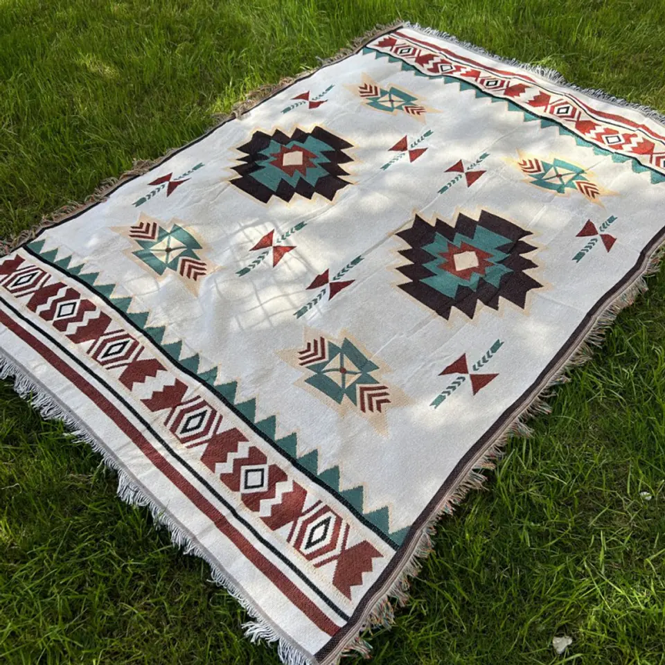 Koc BOHO pleciony, narzuta dwustronny frędzle 130x180cm KOC15WZ2 w sklepie Wasserman.eu
