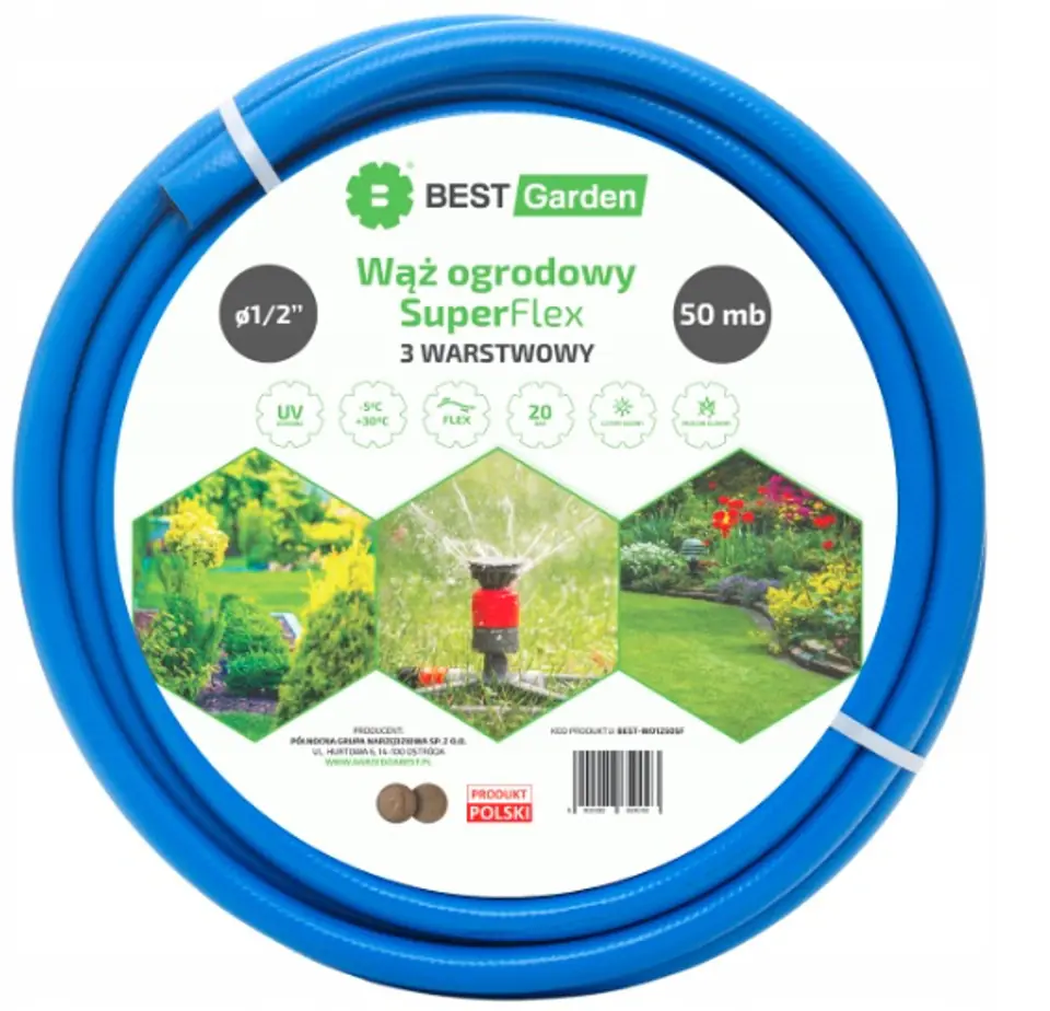 ⁨WĄŻ OGRODOWY 1/2” 50m SUPER FLEX BEST GARDEN⁩ w sklepie Wasserman.eu