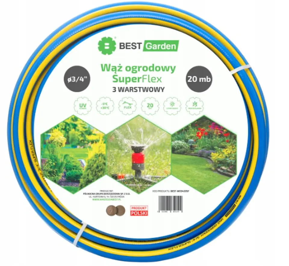 ⁨WĄŻ OGRODOWY 3/4” 20m SUPER FLEX BEST GARDEN⁩ w sklepie Wasserman.eu