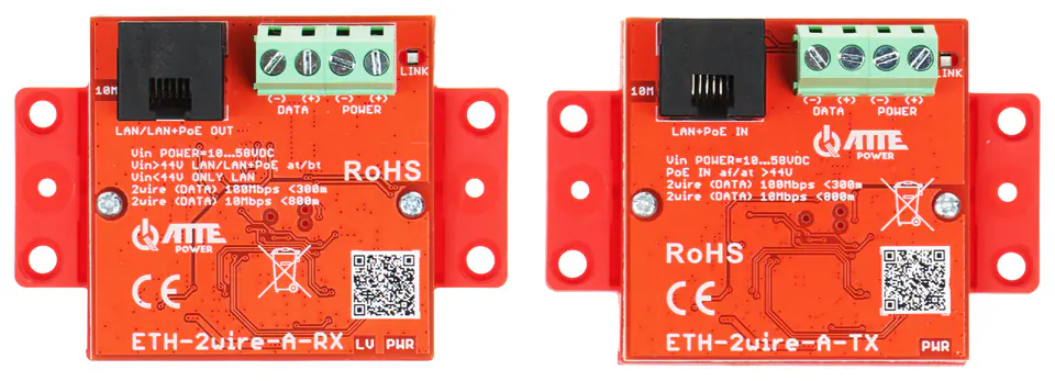 ⁨ZESTAW KONWERTERÓW UTP / 2-WIRE DO TRANSMISJI LAN+POE ETH-2WIRE-A-SET KOMPLET 2 SZT ATTE⁩ w sklepie Wasserman.eu