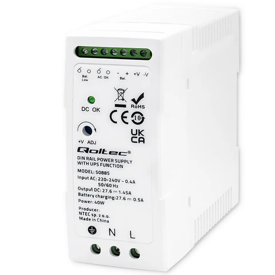 ⁨Qoltec 50885 Stable DIN Rail Power Supply with UPS function | 40W⁩ at Wasserman.eu