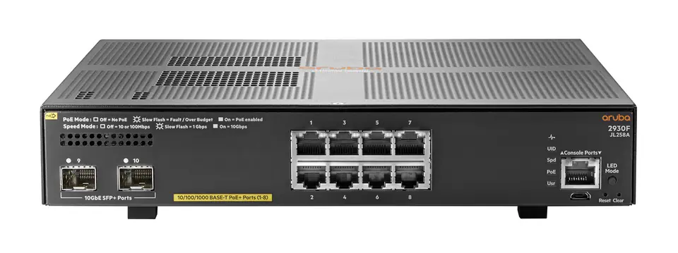 ⁨HPE Aruba Networking Aruba 2930F 8G PoE+ 2SFP+ Managed L3 Gigabit Ethernet (10/100/1000) Power over Ethernet (PoE) 1U⁩ at Wasserman.eu