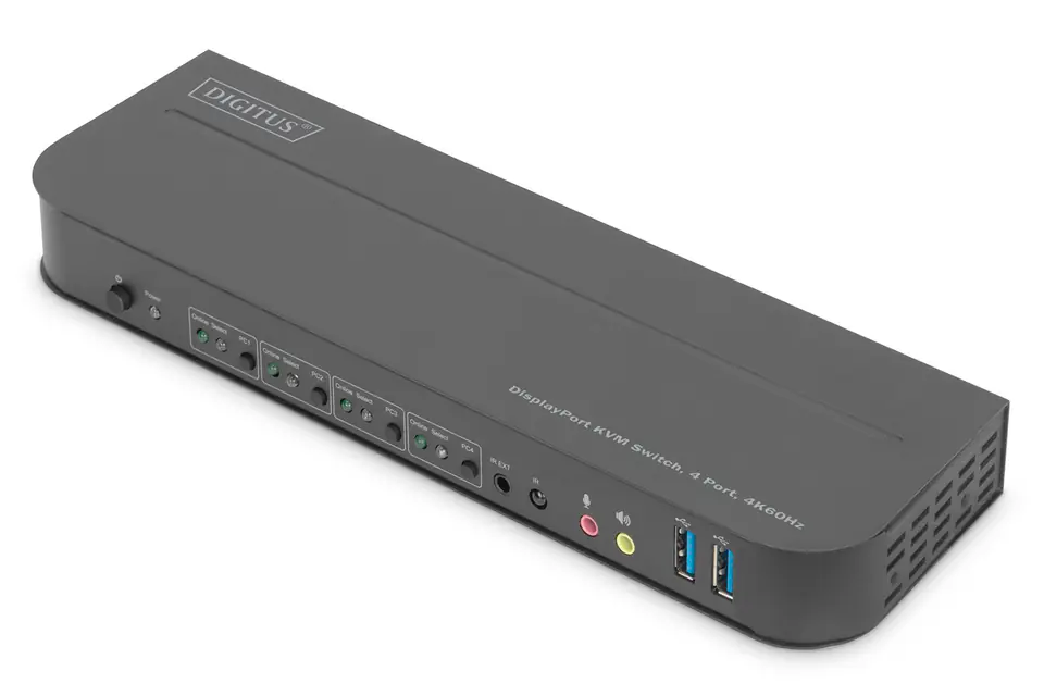 ⁨Przełącznik KVM, 4 portowy, 4K 60Hz, 4xDP IN, 1xDP OUT, 1xHDMI OUT, 2xUSB A, 1x Audio IN&OUT⁩ w sklepie Wasserman.eu