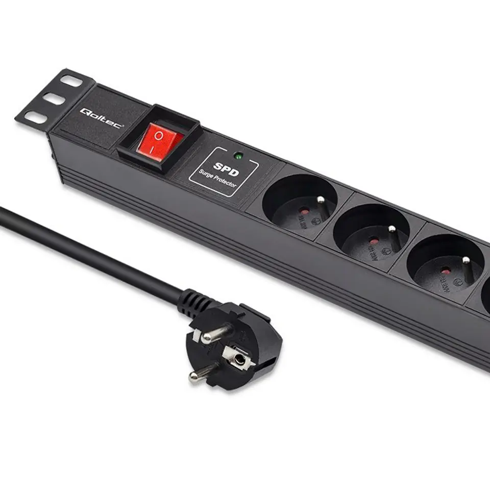 ⁨Qoltec Aluminum PDU for 19'' RACK | 1U | 16A |  6xFRENCH | 1.8m⁩ at Wasserman.eu