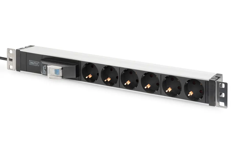 ⁨Listwa zasilająca PDU 19" Rack, 6x schuko, 2.0m, 1x wtyk unischuko, 16A, wyłącznik nadprądowy⁩ w sklepie Wasserman.eu