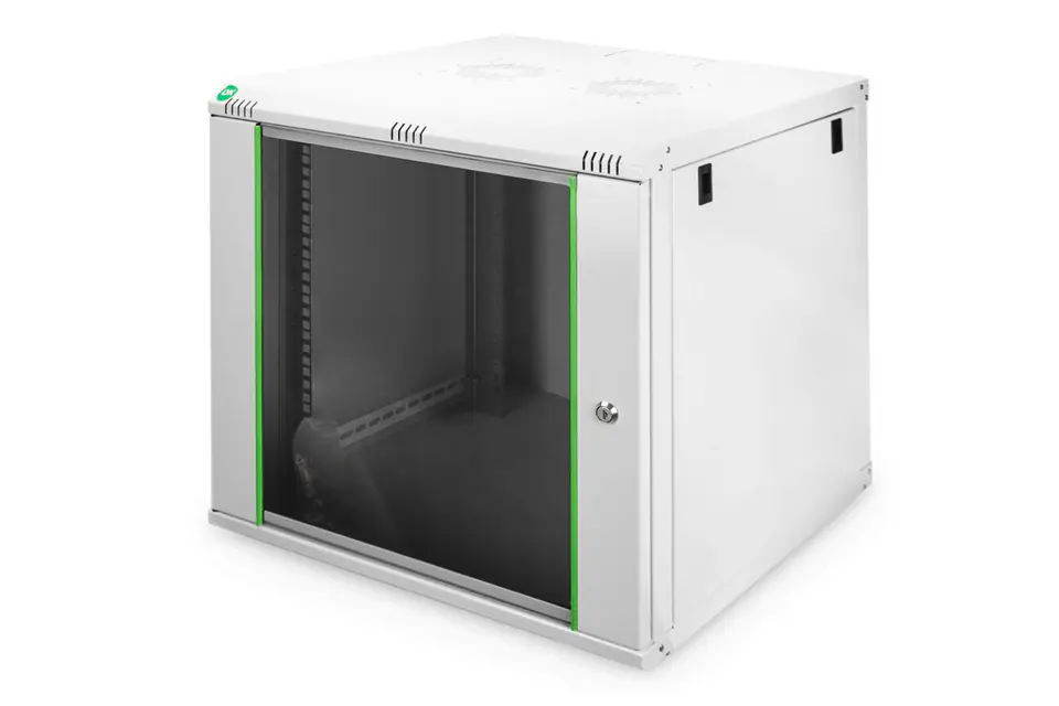 ⁨Szafa sieciowa wisząca DYNAmic 19" 9U rack 600x600, drzwi szyba, szary, niedzielona, złożona, 60kg⁩ w sklepie Wasserman.eu