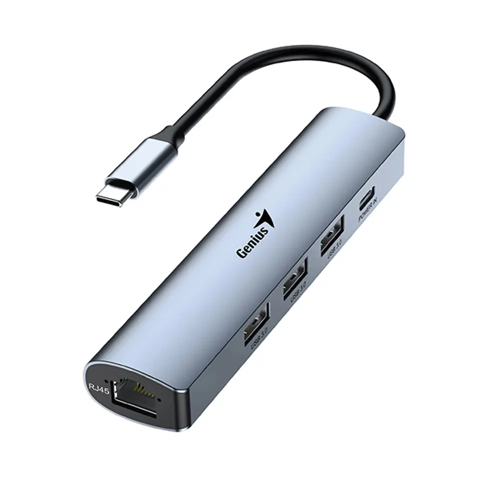 ⁨USB (3.0) hub 4-port, UH-545, szary, Genius, 3x USB 3.0, 1x RJ45⁩ w sklepie Wasserman.eu