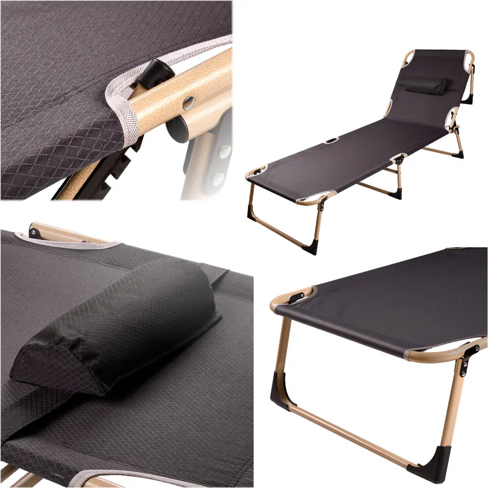 ⁨Łóżko polowe LUARO składane turystyczne kanadyjka leżanka z regulacją 193 cm szare⁩ w sklepie Wasserman.eu