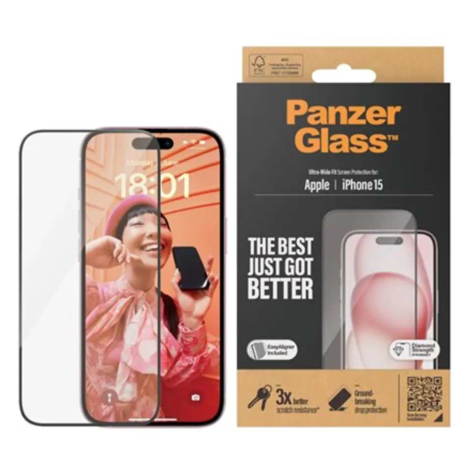 ⁨PanzerGlass | Screen protector - glass | Apple iPhone 15 | Tempered glass | Black | Transparent⁩ w sklepie Wasserman.eu