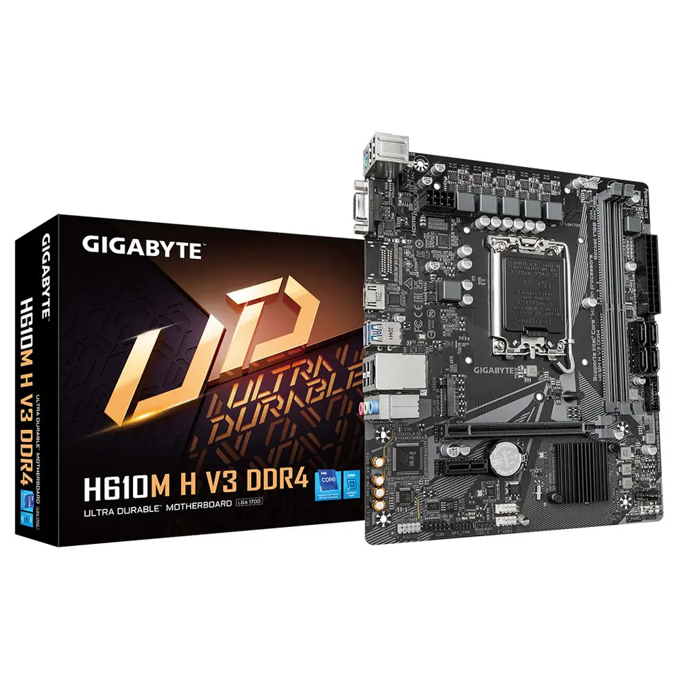⁨Gigabyte H610M H V3 DDR4 Motherboard - Supports Intel Core 14th CPUs, 4+1+1 Hybrid Phases Digital VRM, up to 3200MHz DDR4, 1xPCIe 3.0 M.2, GbE LAN, USB 3.2 Gen 1⁩ at Wasserman.eu