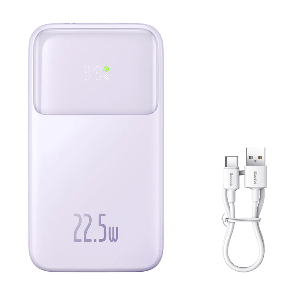 ⁨Powerbank z wyświetlaczem 10000mAh 22.5W + kabel USB-A / USB-C fioletowy⁩ w sklepie Wasserman.eu