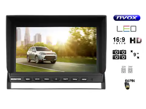 ⁨Monitor samochodowy lub wolnostojący LCD 9cali cali HD cofania obsługa 4 kamer 12V - 24V... (NVO⁩ w sklepie Wasserman.eu