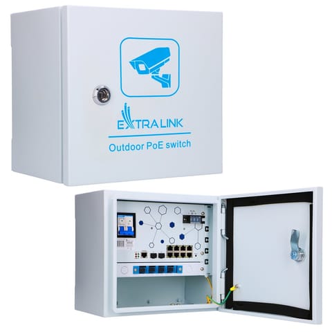 ⁨EXTRALINK MINOS OUTDOOR L2 MANAGED POE SWITCH, 8X GE POE, 2X SFP UPLINK, (2X 90W POE, 6X 30W POE), 200W, OPTICAL FIBER TRAY, SURGE PROTECTOR, COOLING FAN⁩ w sklepie Wasserman.eu