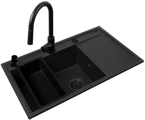 ⁨Set - PYRAMIS CAMEA (79X50) 1B 1D L sink + IDEA BLACK EDITION mixer tap - 070168402BE - Volcano⁩ at Wasserman.eu