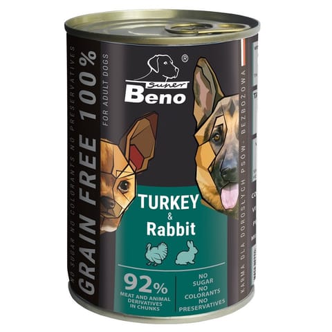 ⁨SUPER BENO Turkey and rabbit - wet dog food - 415g⁩ at Wasserman.eu