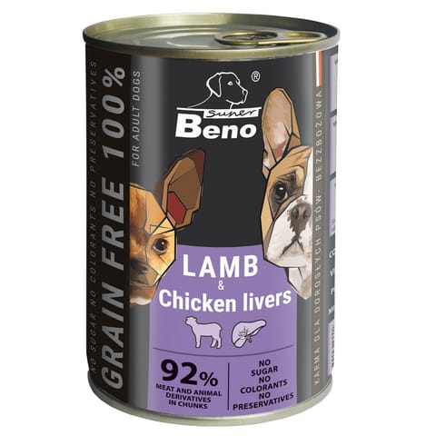 ⁨SUPER BENO Lamb with chicken livers - wet dog food - 415g⁩ at Wasserman.eu