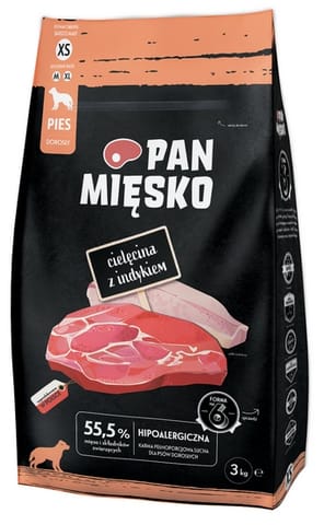 Pan Mięsko Karma sucha dla psa - cielęcina i indyk chrupki XS 3kg w sklepie Wasserman.eu