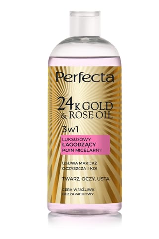 ⁨PERFECTA 24K Gold & Rose Oil Luksusowy płyn micelarny dla cery wrażliwej 3w1 400 ml⁩ w sklepie Wasserman.eu