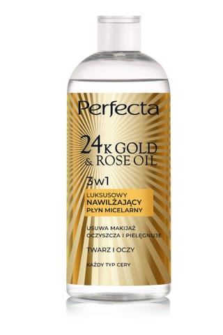 ⁨PERFECTA 24K Gold & Rose Oil Luksusowy płyn micelarny nawilżający 3w1 400 ml⁩ w sklepie Wasserman.eu