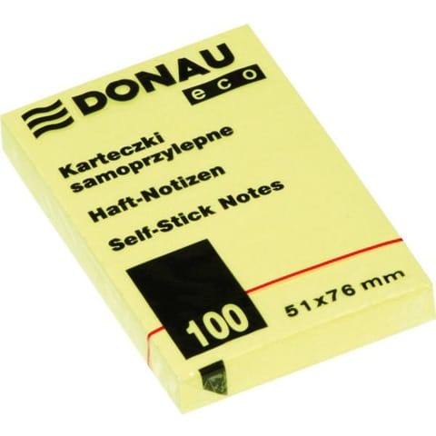 ⁨BLOCZEK DONAU ECO 51 X 76 MM ŻÓŁTY ECO 100 KARTEK SAMOPRZYLEPNY⁩ w sklepie Wasserman.eu