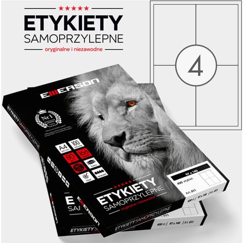 ⁨ETYKIETY 140 X 97.0 MM. 4 SZT/A4 EMERSON UNIWERSALNE⁩ w sklepie Wasserman.eu