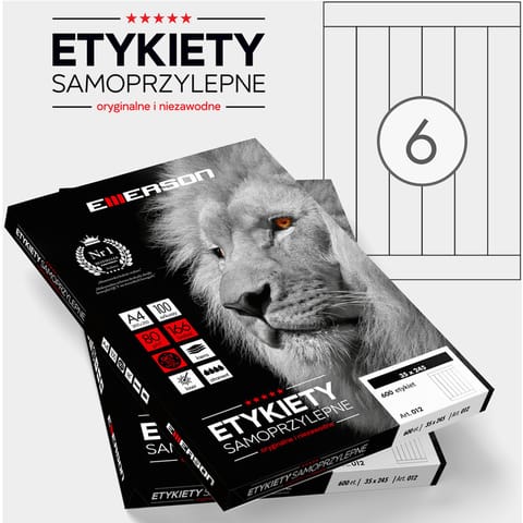 ⁨ETYKIETY 245 X 35.0 MM. 6 SZT/A4 EMERSON UNIWERSALNE⁩ w sklepie Wasserman.eu