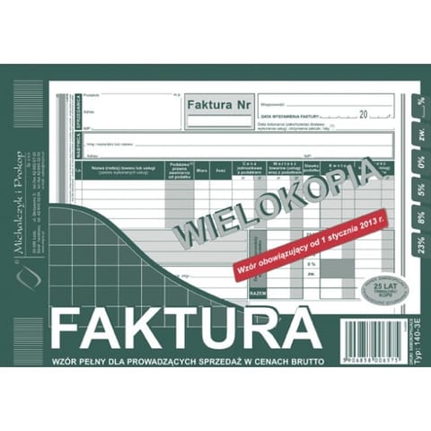 ⁨FAKTURA BRUTTO A5 (WIELOKOPIA)⁩ w sklepie Wasserman.eu