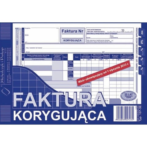 ⁨FAKTURA KORYGUJĄCA VAT A5 (O+1K)⁩ w sklepie Wasserman.eu