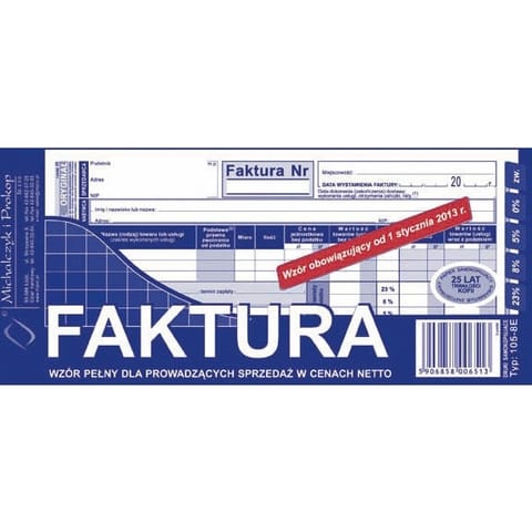 ⁨FAKTURA VAT 1/3 A4 (O+1K)⁩ w sklepie Wasserman.eu