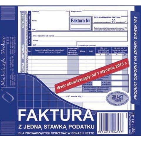 ⁨FAKTURA NETTO (1 STAWKA VAT) 2/3 A5 (O+1K)⁩ w sklepie Wasserman.eu