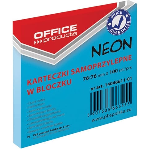 ⁨KARTECZKI OFFICE PRODUCTS 76X 76 MM NIEBIESKE (100), NIEBIESKI⁩ w sklepie Wasserman.eu