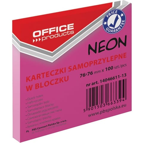 ⁨KARTECZKI OFFICE PRODUCTS 76X 76 MM RÓŻOWE (100), RÓŻOWY⁩ w sklepie Wasserman.eu