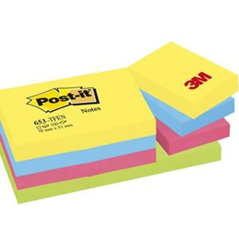 ⁨Karteczki Post-it 38x51mm (653-TFEN) mix kolorów (12x100)⁩ w sklepie Wasserman.eu