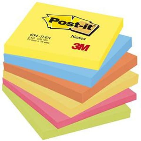 ⁨Karteczki Post-it 76x76mm (654-TFEN) 5 kolorów (6x100)⁩ w sklepie Wasserman.eu