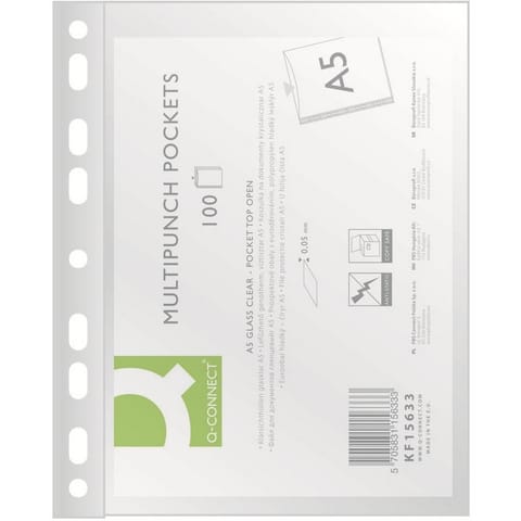 ⁨Koszulki Q-Connect A5/50µm krystaliczne (100)⁩ w sklepie Wasserman.eu