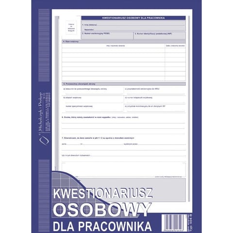 ⁨KWESTIONARIUSZ OSOBOWY DLA PRACOWNIKA A4 (OFFSET)⁩ w sklepie Wasserman.eu