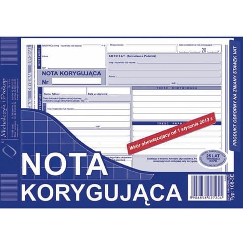 ⁨NOTA KORYGUJĄCA A5 (O+1K)⁩ w sklepie Wasserman.eu